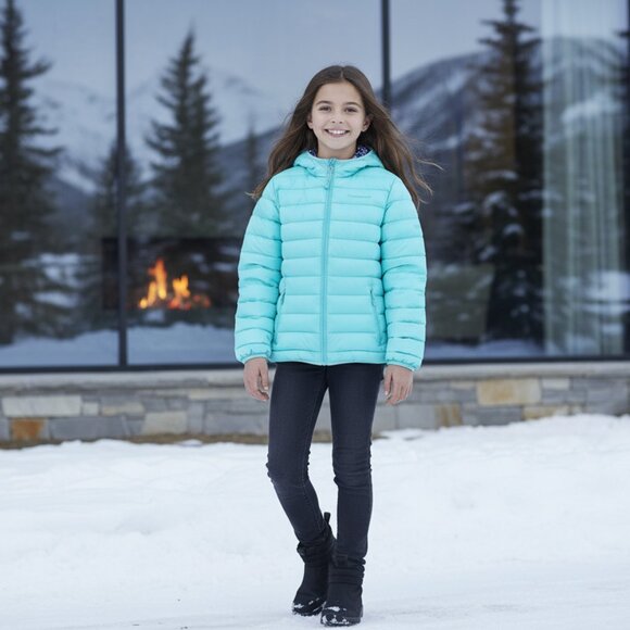 Eddie Bauer aqua down filled puffer coat Childs size 14-16 - Picture 1 of 15